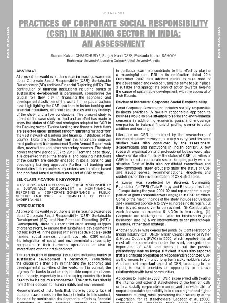 CSR Practices in Indian Banking Sector | PDF | Corporate Social ...