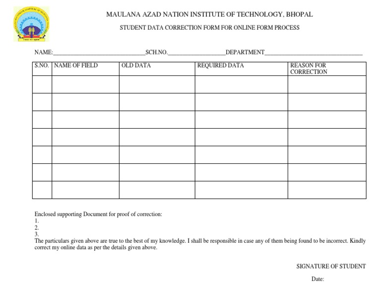 Data Correction Form | PDF