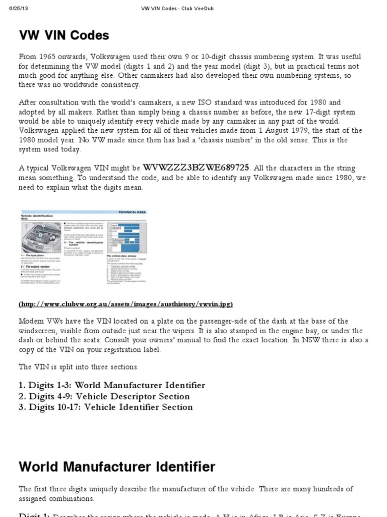 VW VIN Codes Volkswagen Private Transport