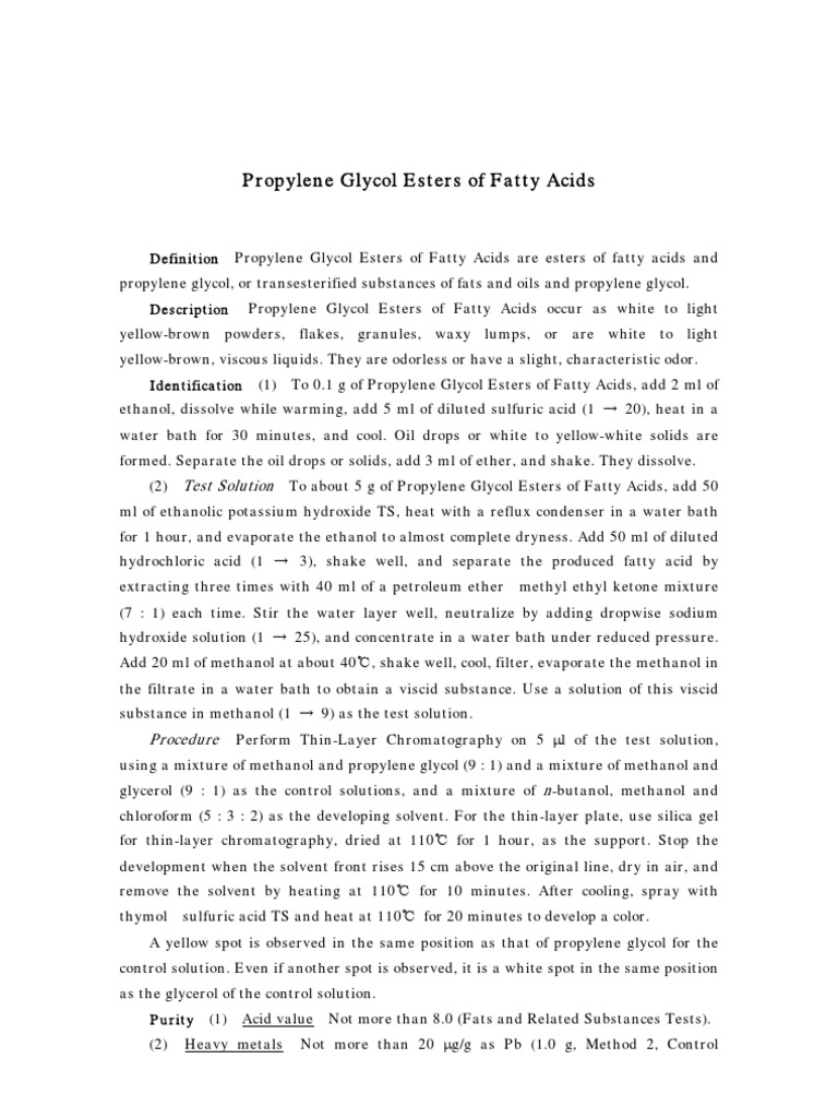 Propylene Glycol Esters of Fatty Acids PDF Ester Solution