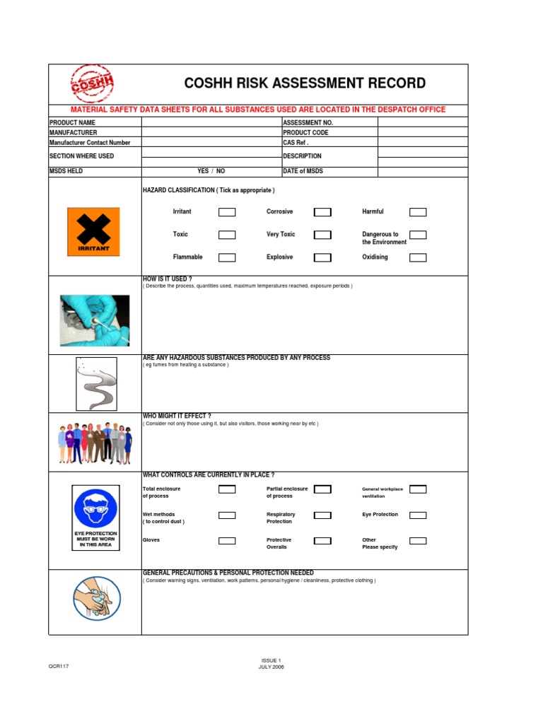 Copy of COSHH Assessment Record | Personal Protective Equipment | Toxicity