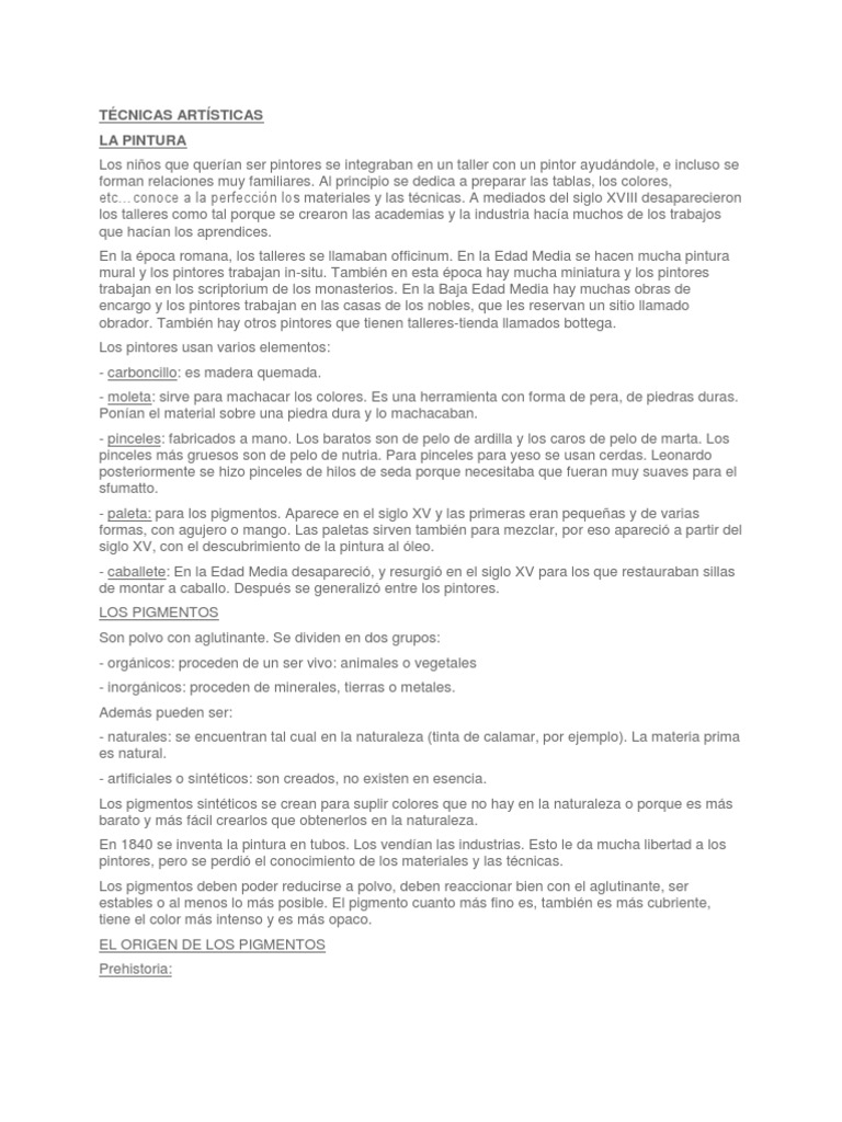 Técnicas y Pigmentos en la Pintura | PDF | Pinturas | Pintura al óleo