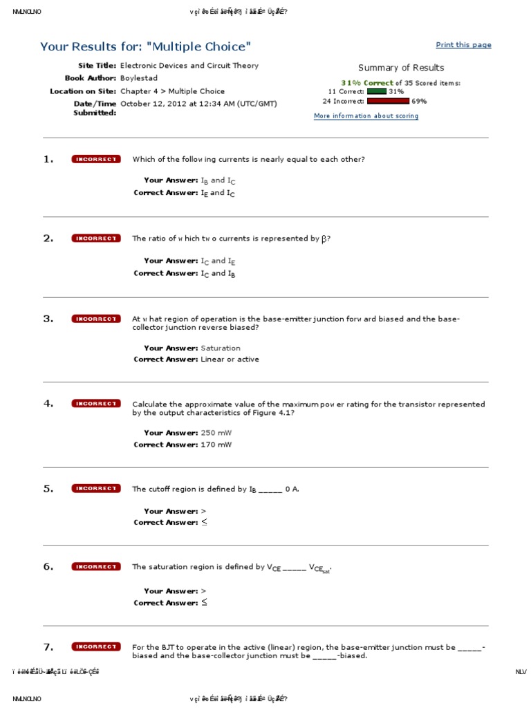 Boylestad Electronics Multiple Choice Q&a Chapter PDF Bipolar