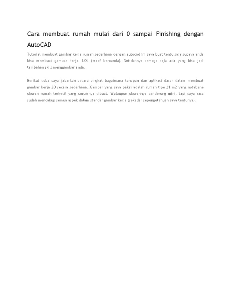 Cara Membuat Rumah Mulai Dari 0 Sampai Finishing Dengan AutoCAD PDF Cara Membuat Rumah Mulai Dari 0 Sampai Finishing Dengan AutoCAD PDF