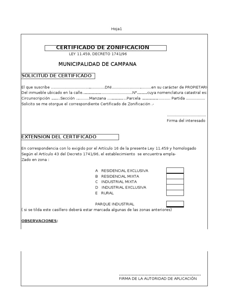 Certificado de Zonificacion