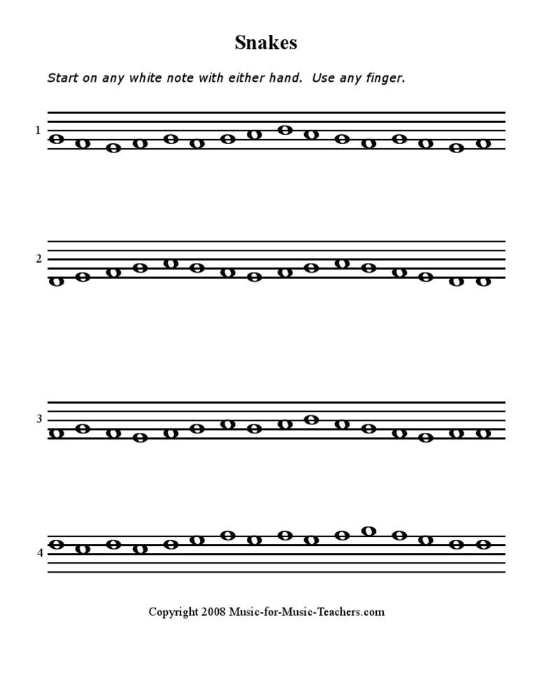 Snakes: Start On Any White Note With Either Hand. Use Any Finger | PDF