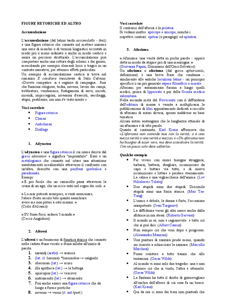 Esercizi Online Sulle Figure Retoriche