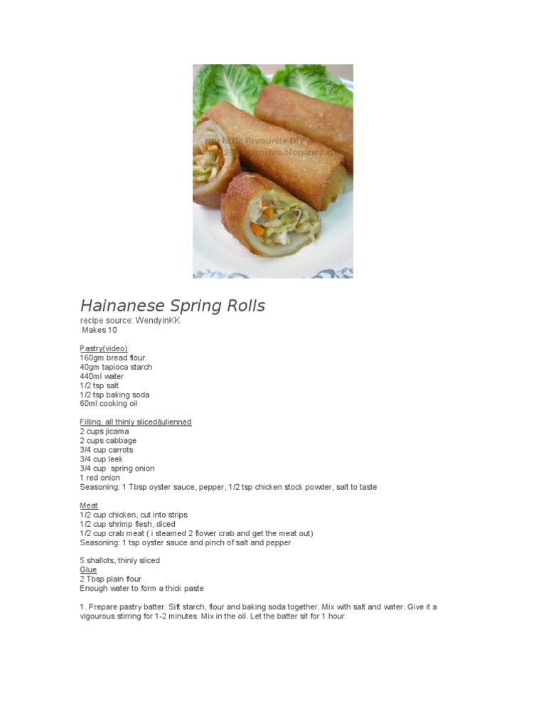 Hainanese Spring Rolls  Cuisine  Cooking