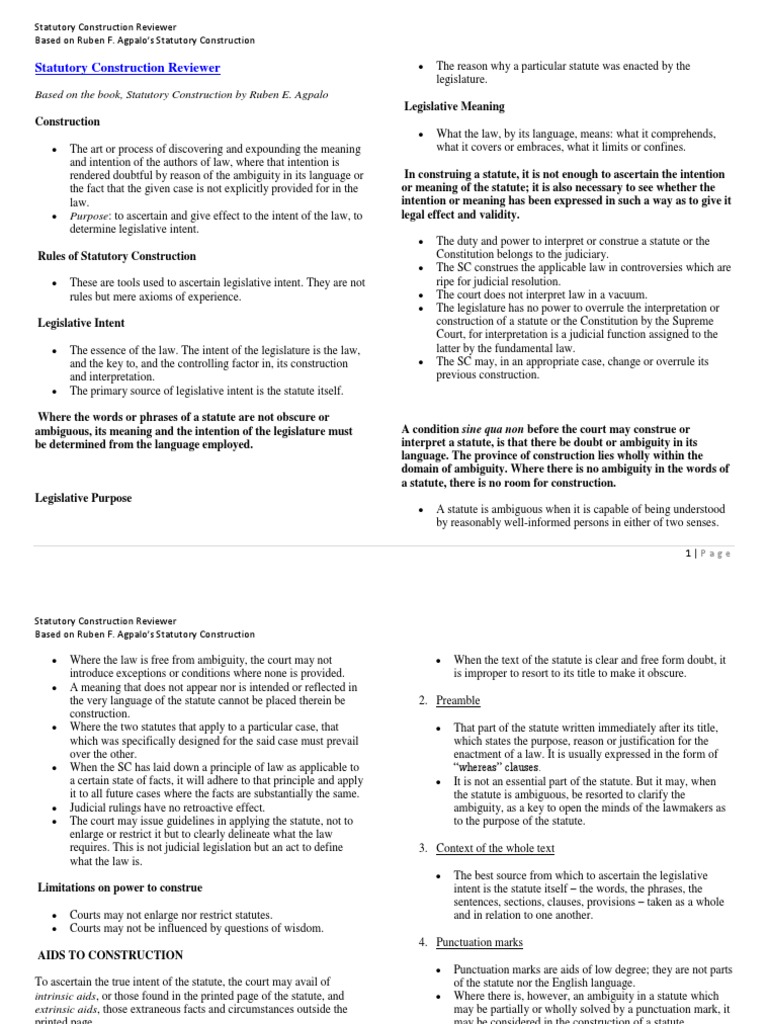 Statutory Construction Reviewer Statutory Interpretation Precedent