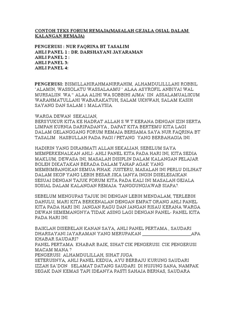 Contoh Teks Forum Masalah Gejala Sosial Dalam Kalangan Masyarakat Pdf
