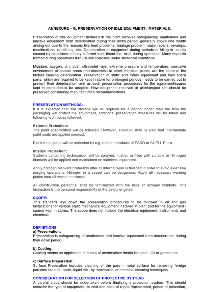 HPCL Material Preservation Guidelines | PDF | Corrosion | Valve