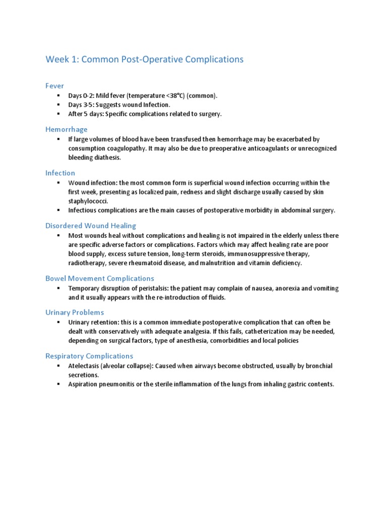 Common Post-Operative Complications | PDF