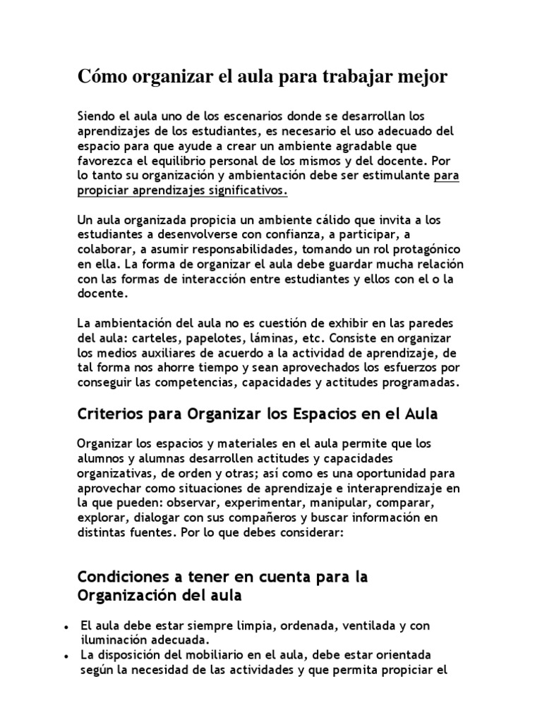 Organización Efectiva del Aula Escolar | PDF | Salón de clases | Sílaba