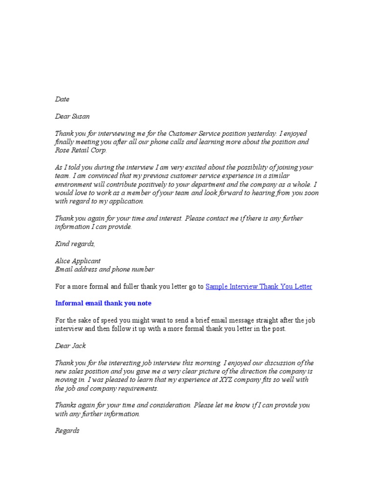 Thankyou Letter PDF Job Interview Human Resource Management