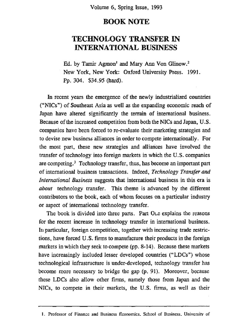 Book Note Technology Transfer in International Business | PDF