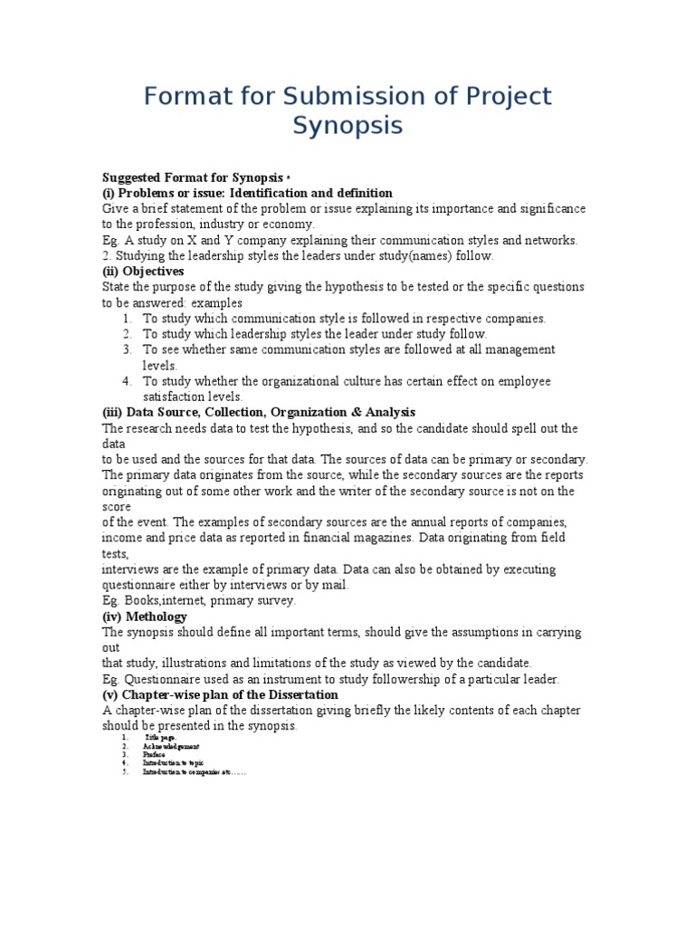 Project Synopsis Submission Guidelines | PDF