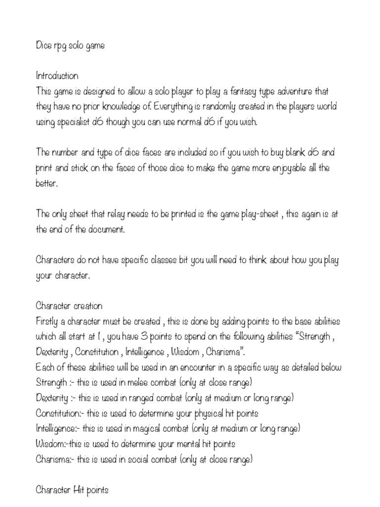 Solo RPG Adventure Guide PDF | PDF | Dice | Role Playing Games
