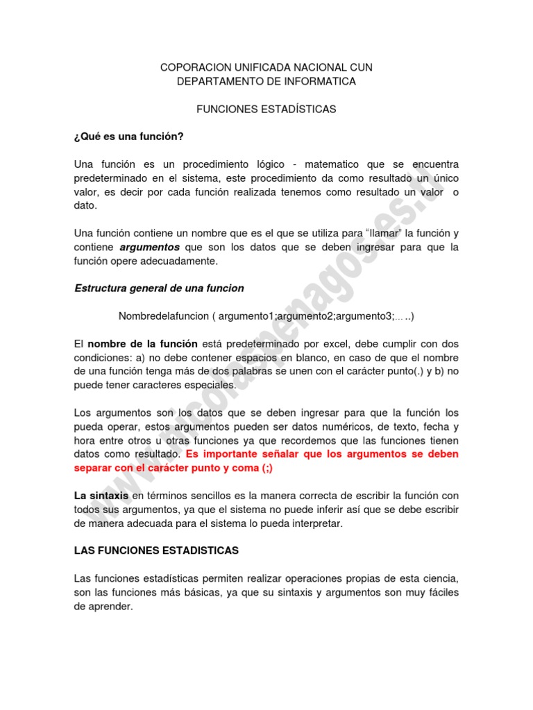 Funciones Estadisticas | PDF | Función (Matemáticas) | Comillas