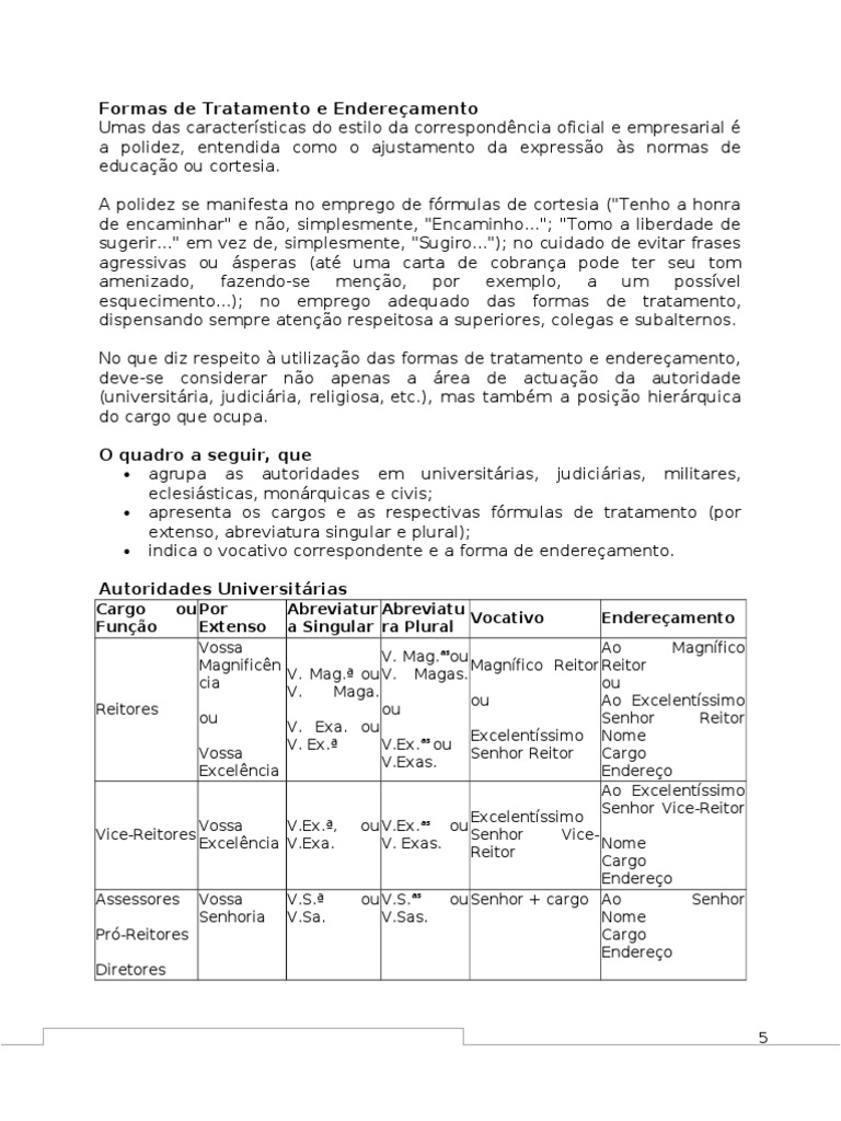 Formas de Tratamento para Reitores | PDF | Pronome | Títulos honoríficos