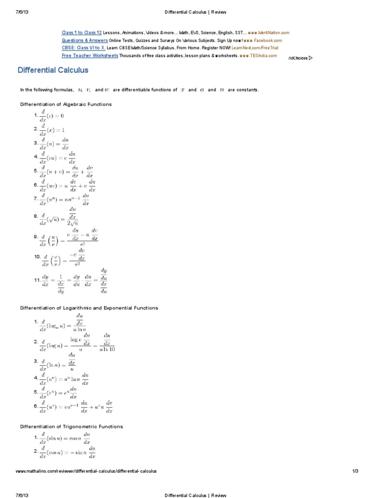 Differential Calculus Review PDF