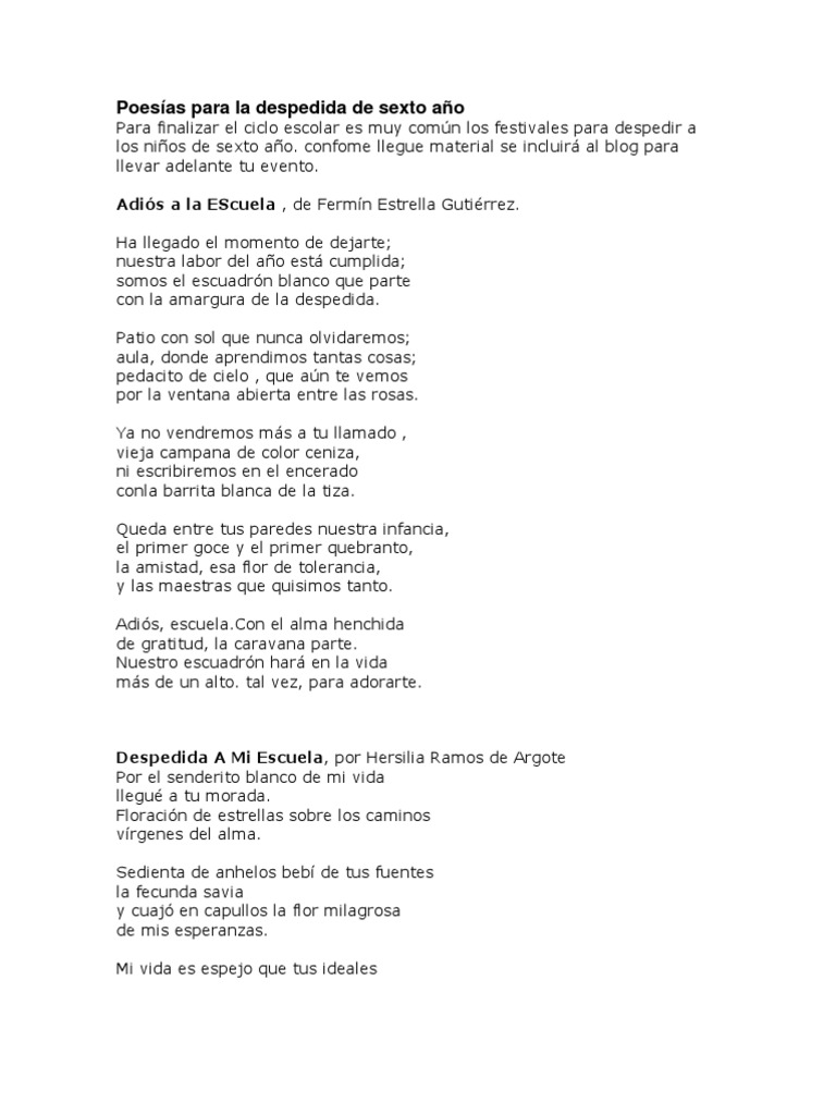 Poesías para La Despedida de Sexto Año 4 | PDF