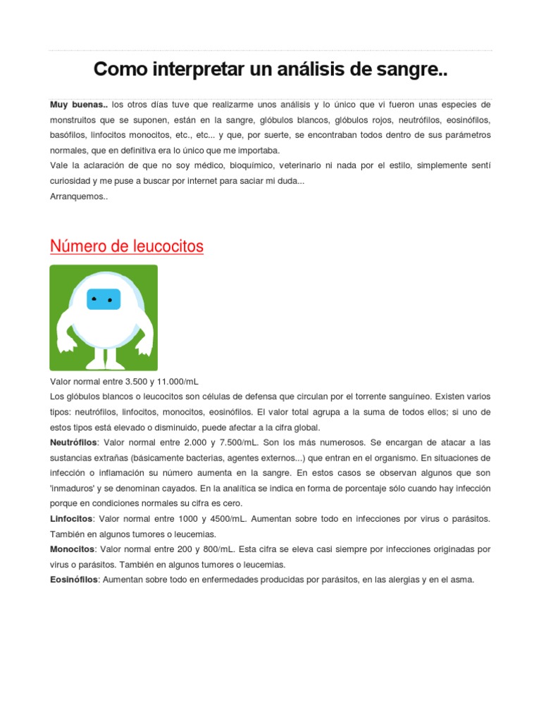 Como Interpretar Un Análisis de Sangre | PDF | Leucocito | Glóbulo rojo