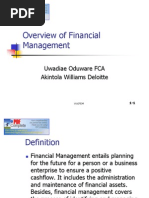 Overview Of Financial Management Uwadiae Oduware Fca Akintola Williams Deloitte