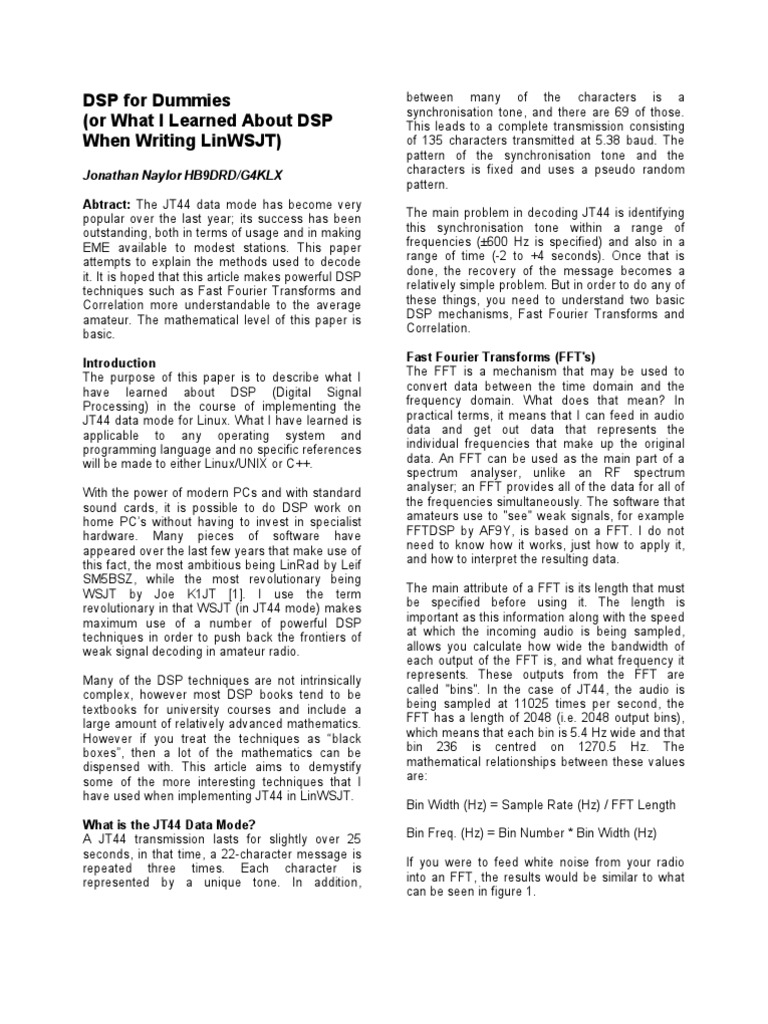 DSP For Dummies (Or What I Learned About DSP When Writing Linwsjt