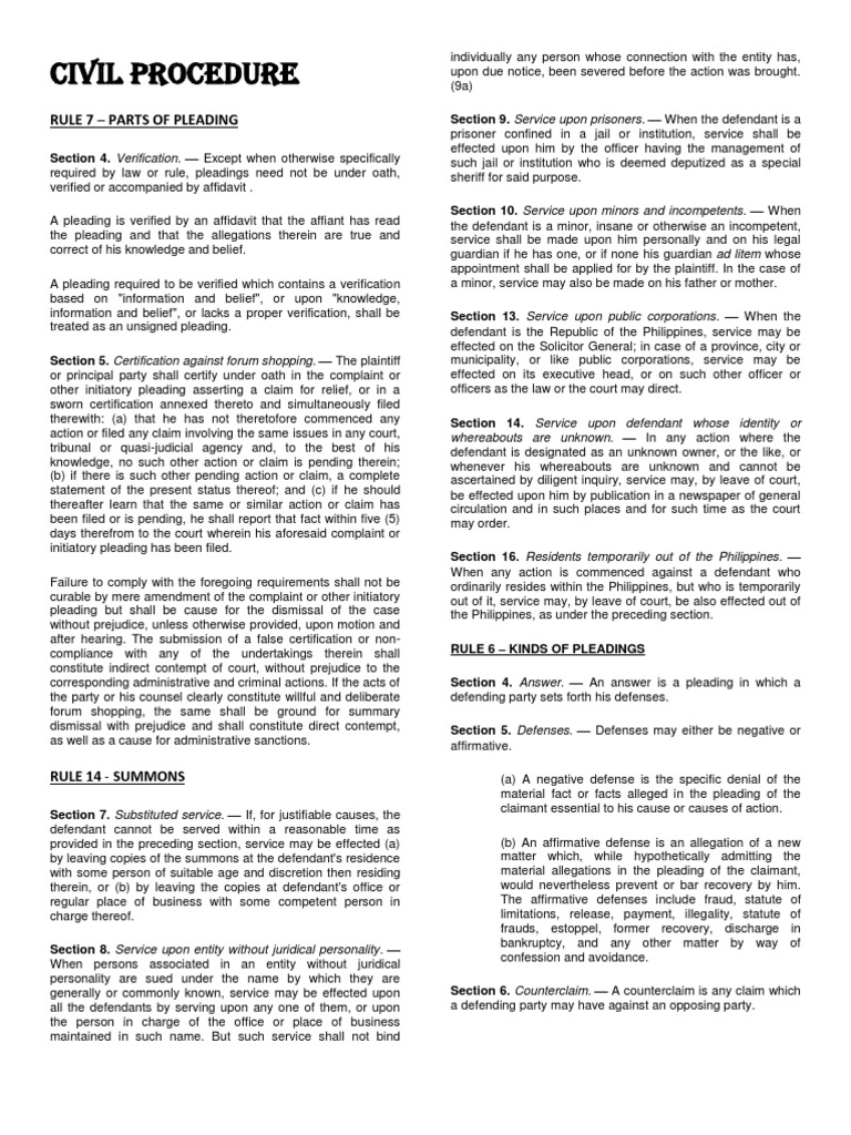 Civil Procedure: Rule 7 - Parts of Pleading | PDF | Prosecutor | Pleading