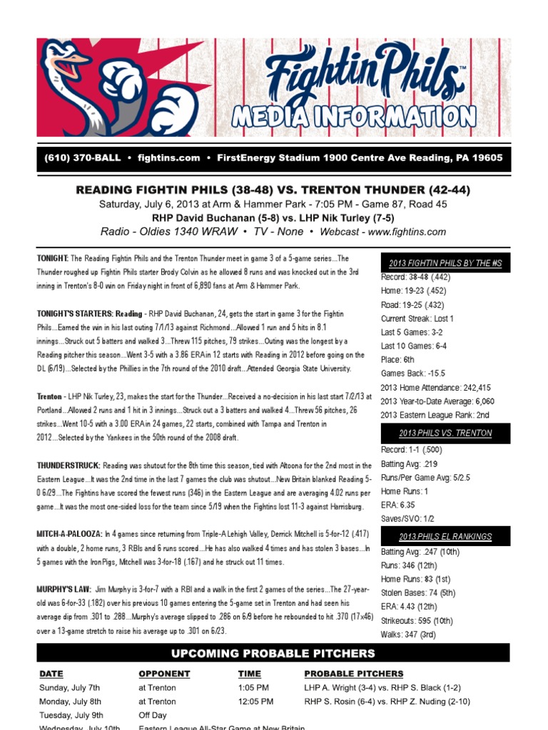 Reading Fightins Game Notes | PDF
