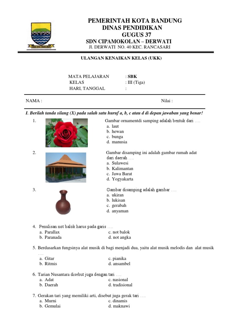 Soal Ukk Sbk Kelas 3 Sd
