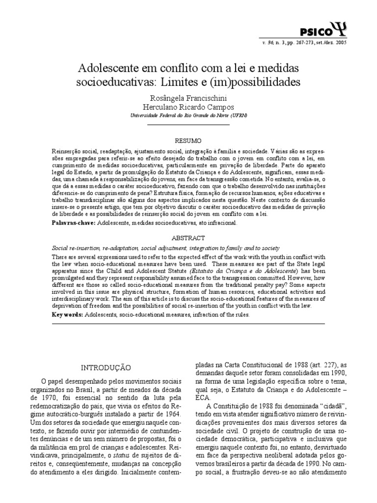 Adolescente em Conflito Com A Lei e Medidas Socioeducativas - Limites e ...