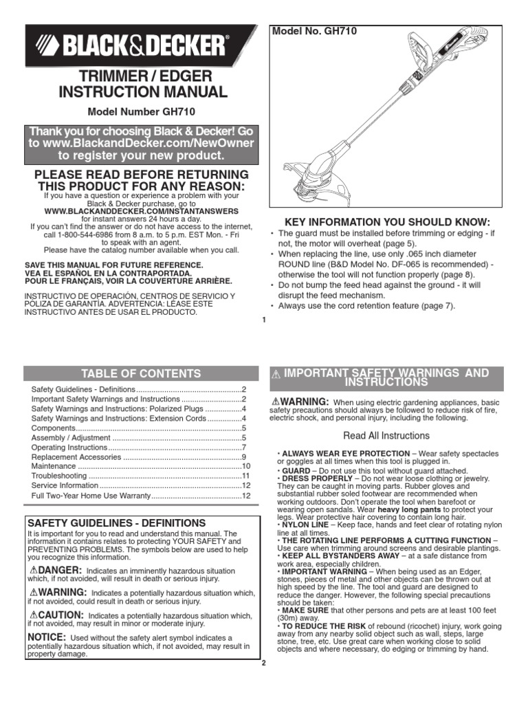 Trimmer / Edger Instruction Manual Model No. GH710 PDF Ac Power