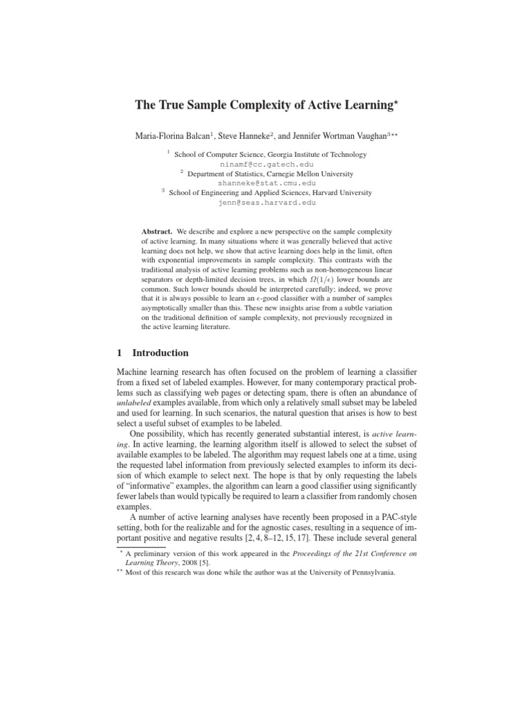 Active Learning Sample Complexity Insights | PDF | Time Complexity ...