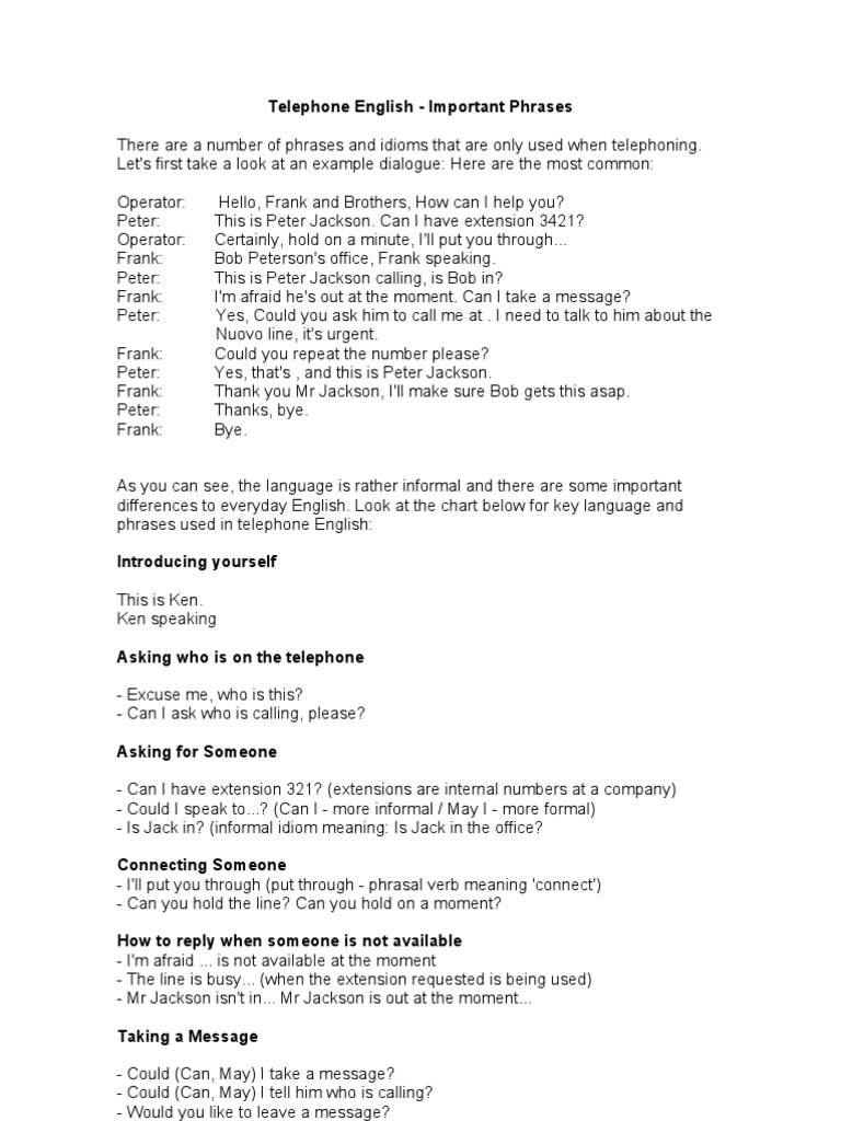 Examples of Telephone Conversations PDF