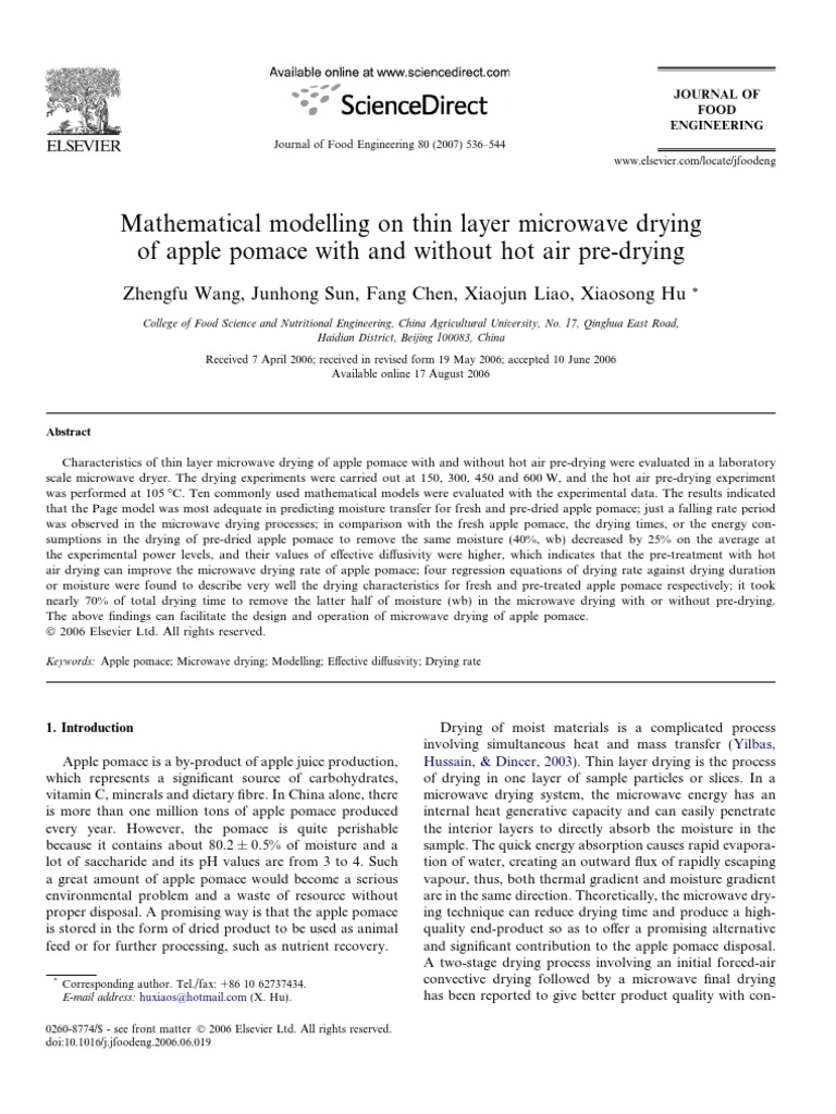 Microwave Drying of Apple Pomace Models | PDF | Root Mean Square ...