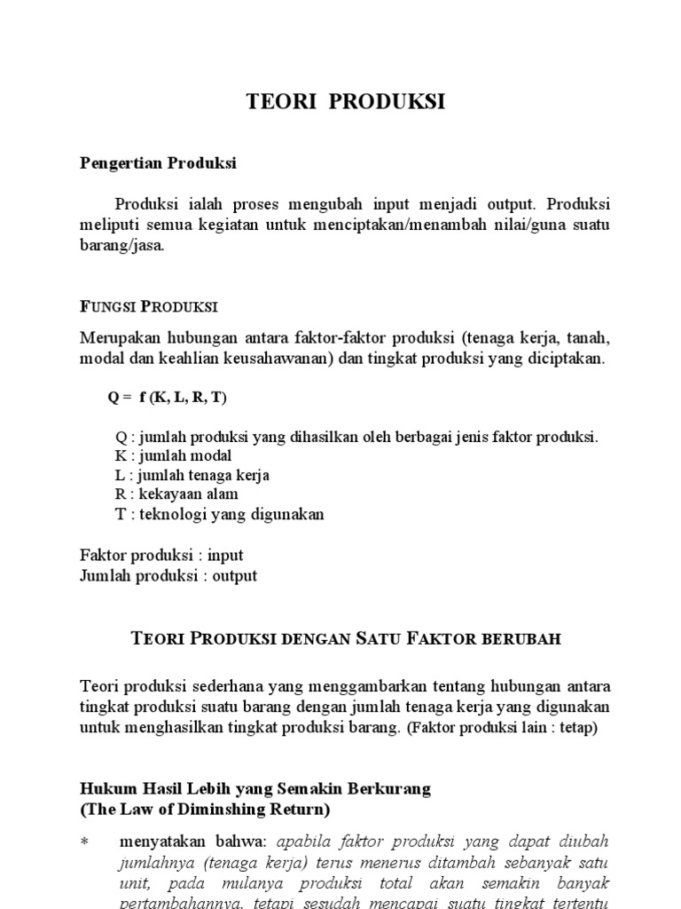 Contoh Soal Fungsi Produksi