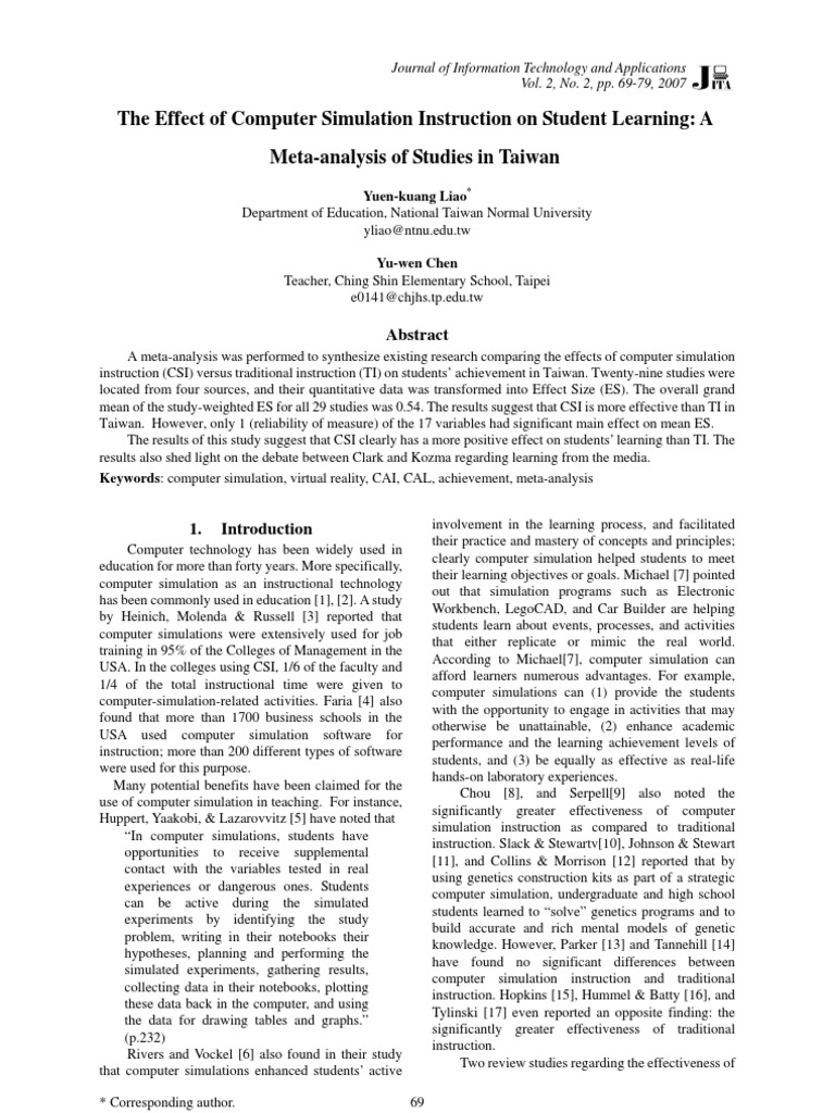 Impact of Computer Simulations on Learning | PDF | Meta Analysis ...