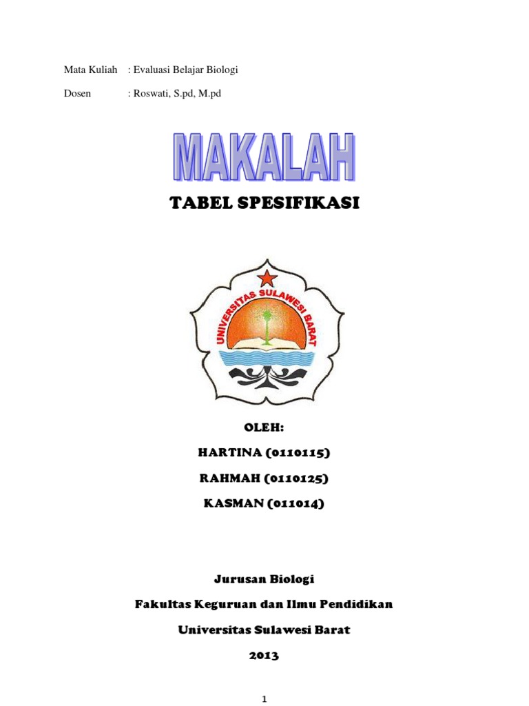 Tabel Spesifikasi  Tabel Spesifikasi 