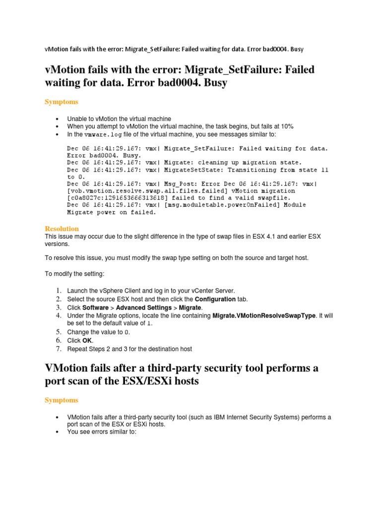 Troubleshooting vMotion Failures in VMware | PDF | V Mware | Data