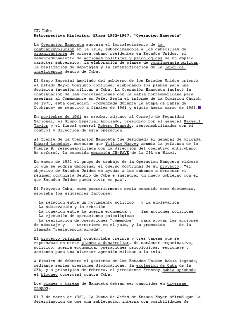 CD Cuba Operacion Mangosta PDF Cuba Agencia Central de Inteligencia