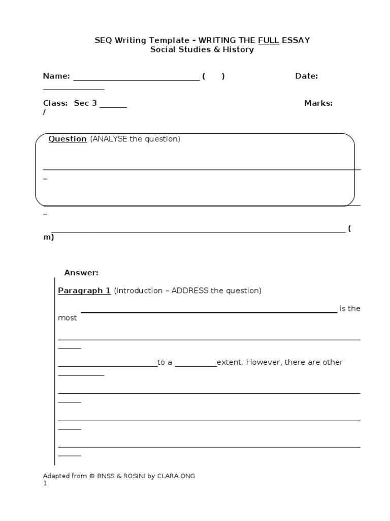 SS SEQ Writing Template - Adapted | PDF