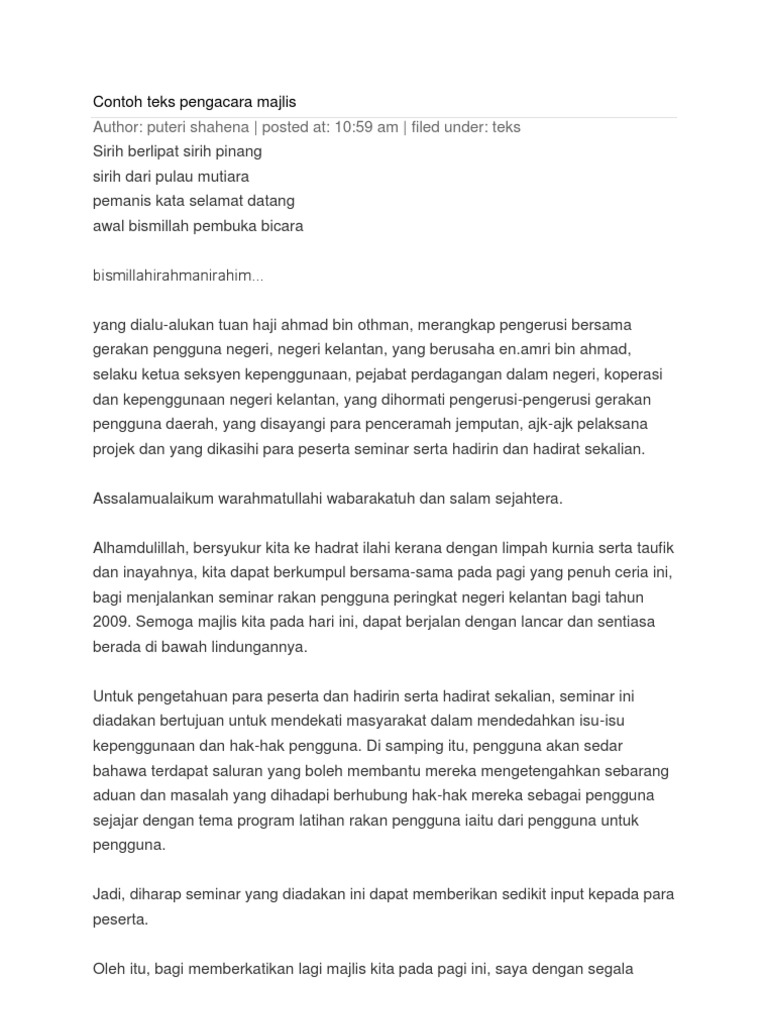 Contoh Teks Pengacara Majlis Pdf