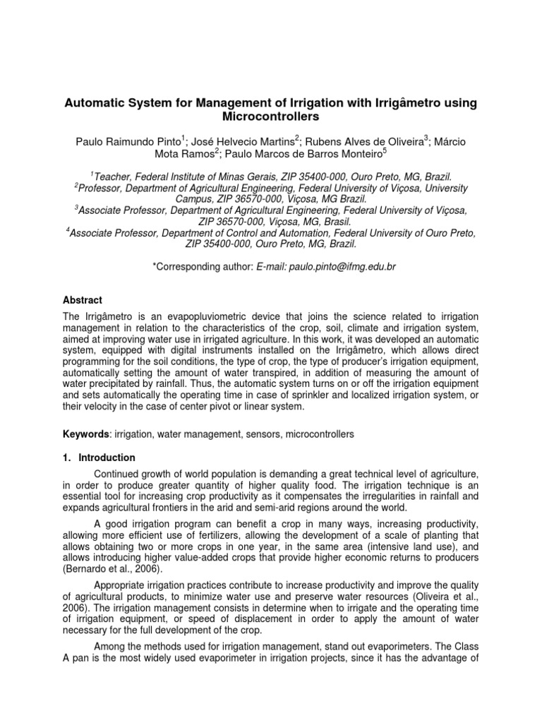 Automatic System For Management of Irrigation With Irrigâmetro Using