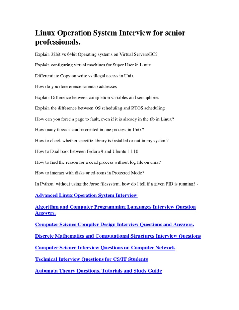 Linux Interview Questions Operating System Linux