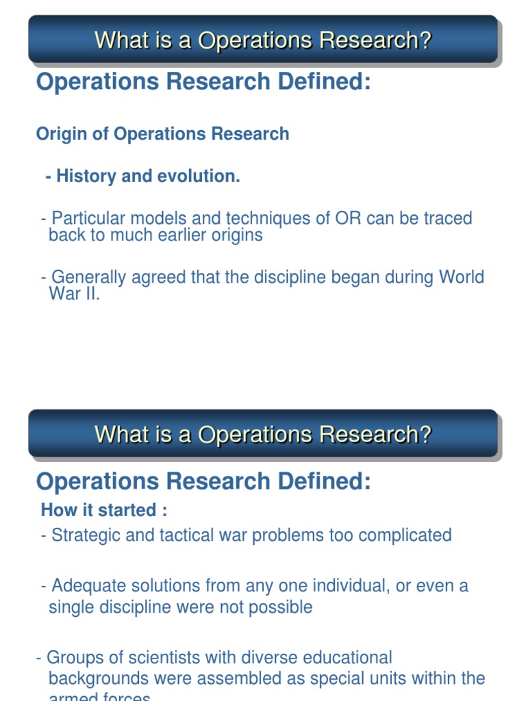 Operational Research Operations Research System