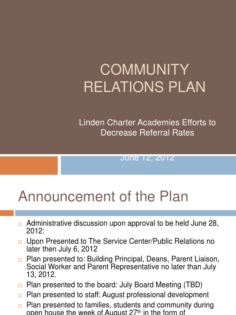 Community Relations Plan: Linden Charter Academies Efforts To Decrease ...
