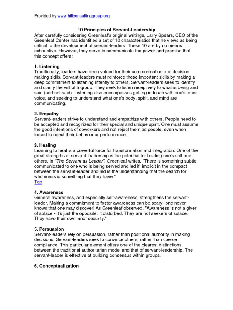 10 Principles Servant-Leadership | PDF | Servant Leadership | Cognitive