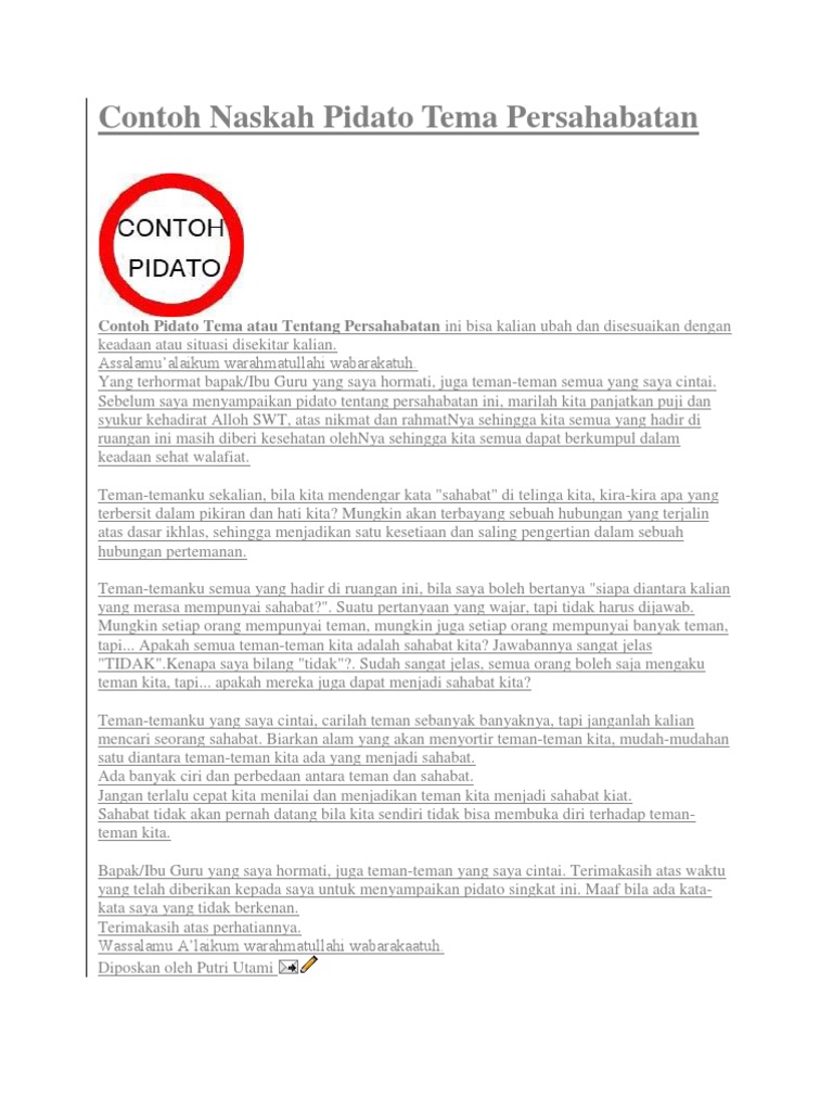 Contoh Naskah Pidato Tema Persahabatan