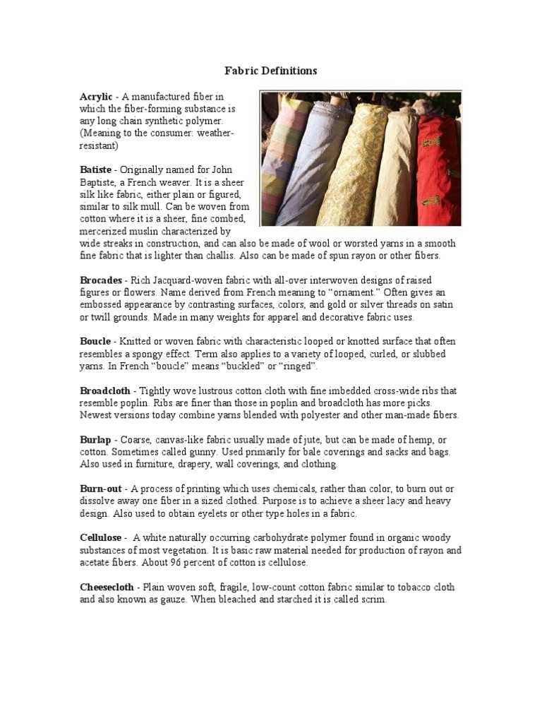 Fabric Definitions Textiles Weaving